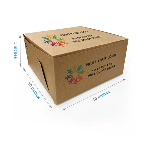 Custom printed kraft bakery box, 10 x 10 x 5 in