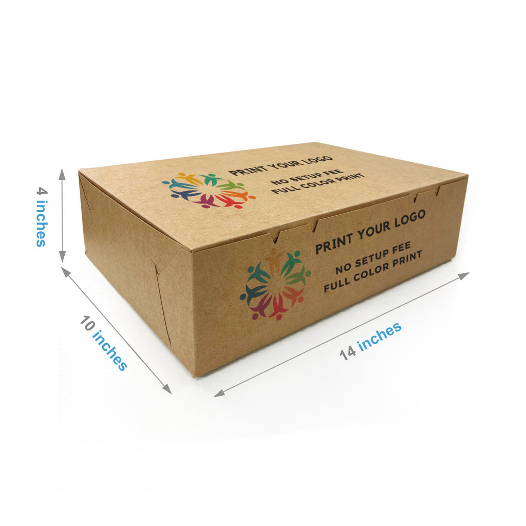 Custom printed kraft bakery box, 14 x 10 x 4 in