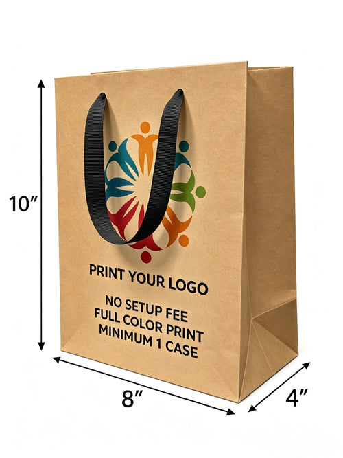 Custom printed kraft Euro Tote gift bag with ribbon handles