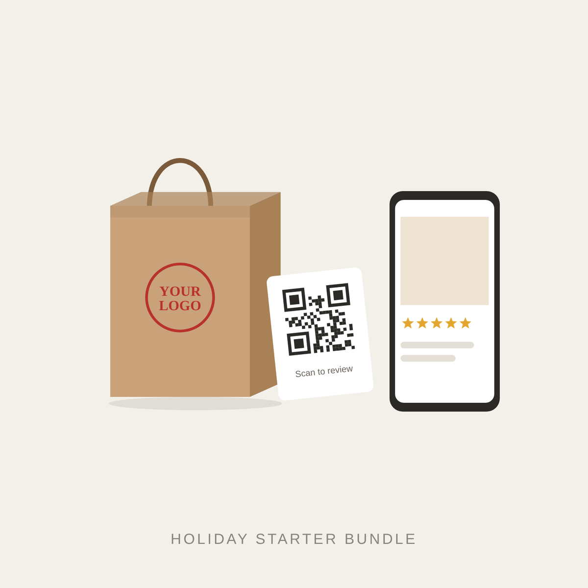 Custom bag, QR review card and social post